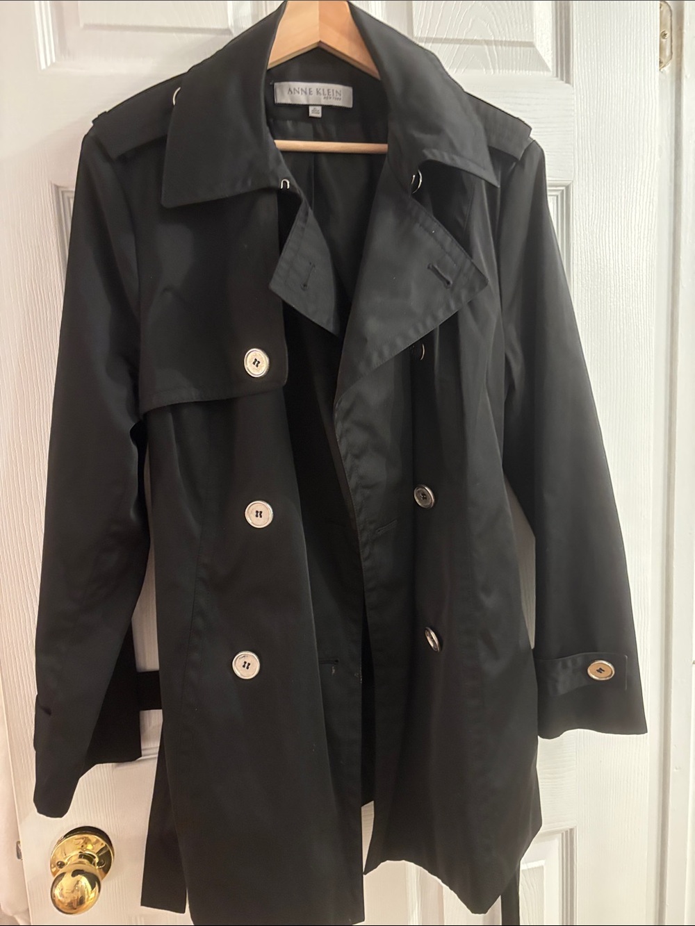 Anne Klein Black Double-Breasted Trench Coat